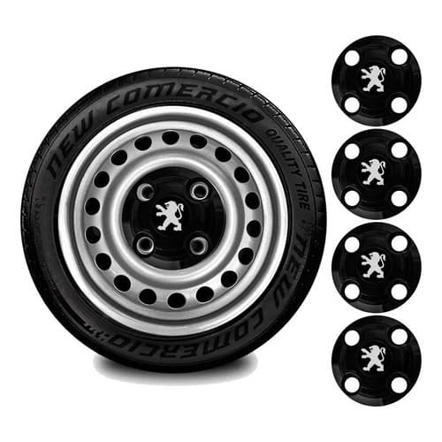 Kit De Jogo 4 Calotinhas Centrais Rodas Peugeot Aro 13 14 15 Preto