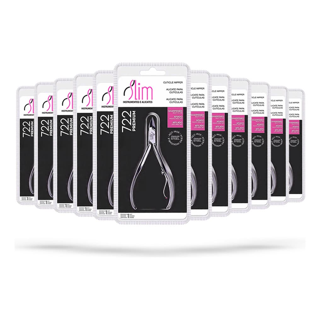 Kit 12 Alicates De Cutícula Slim 722 Premium Aço Inoxidável