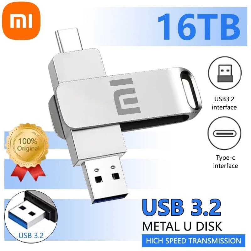 2 Em 1 typec Usb flash Pen Drive Metal Memória Vara 3.0 Disco 1TB/2TB/8TB/16TB Pendrive Para Telefone Computador