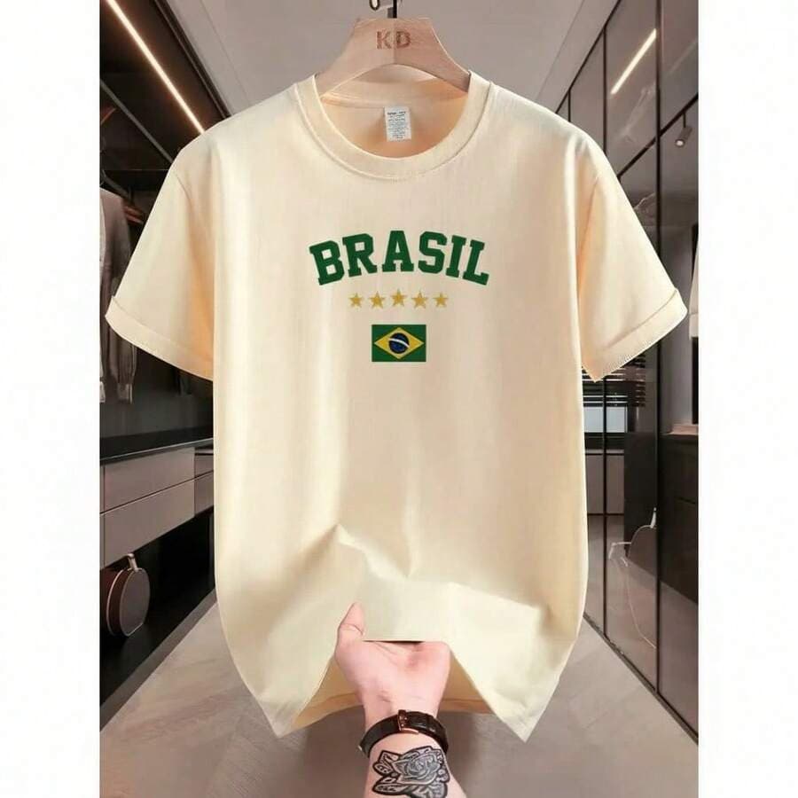 COPA Camiseta Estampa do BrasiSIL AlgodãLook Esportivo Copa do Mundo Torcida Brasileira