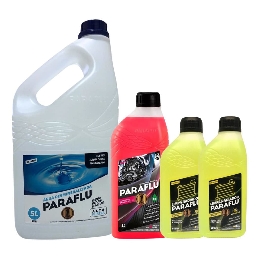 Kit Limpa Radiador + Água 5 Litros + Aditivo Concentrado