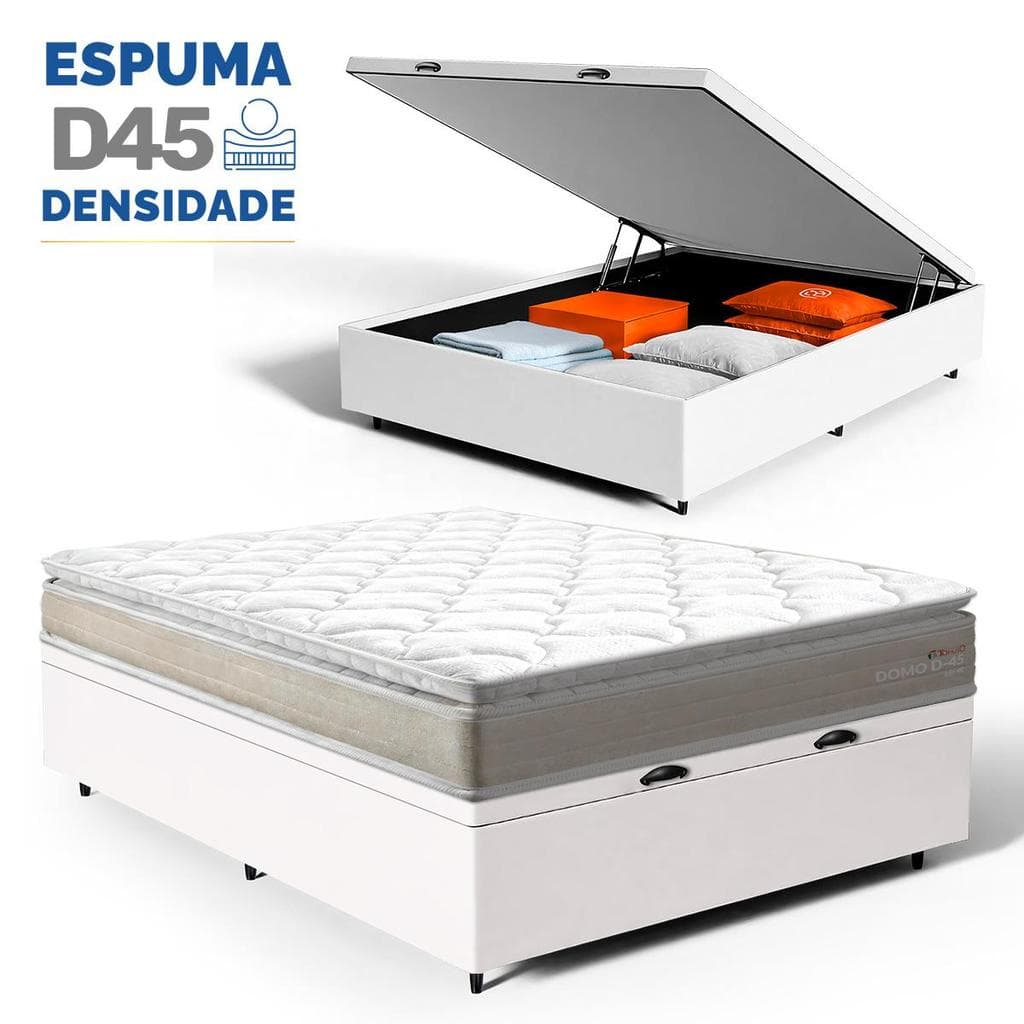 Cama Box Baú com Colchão de Espuma D45 Pillow Top Ortopédico Domo Casal 138cm