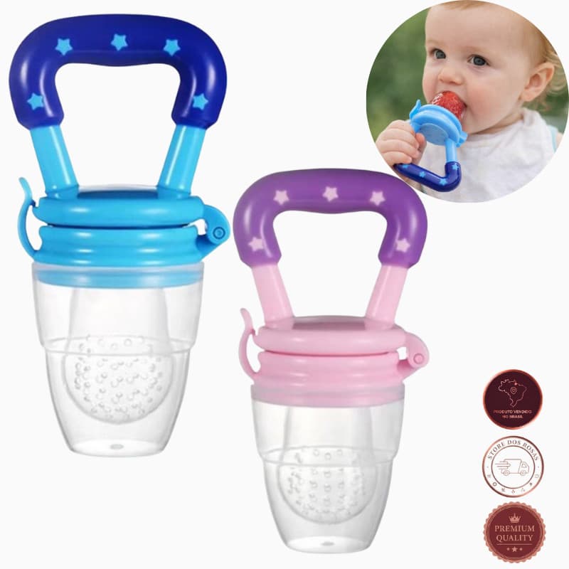 Mordedor Porta-Frutas em Silicone – Alimentador Infantil Anti Engasgo | Livre de BPA | Rosa ou Azul