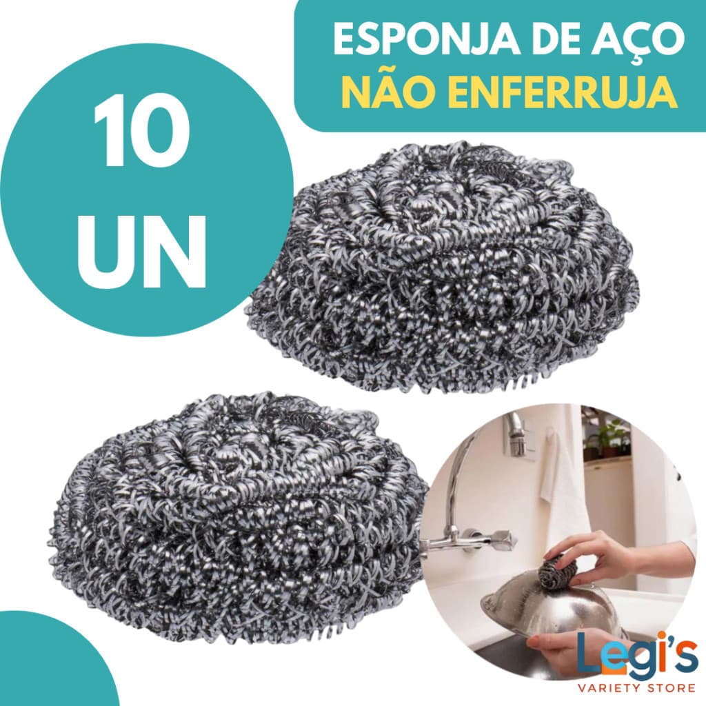Kit 10 Esponjas Aço Inox Brilho Total – Ideal para Panelas, Grelhas e Utensílios da Cozinha