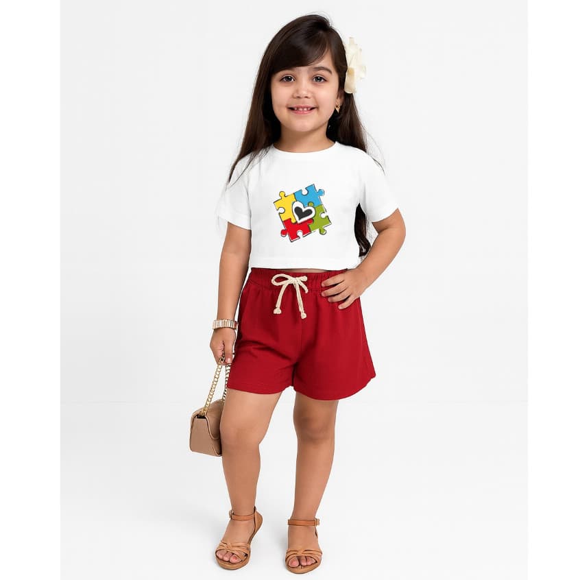 Conjunto Infantil Feminino Short e Cropped Estampado Conjuntinho Estiloso