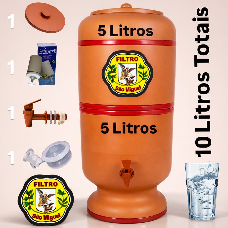 Filtro de Barro 10 Litros Tradicional Completo com Vela, Boia e Torneira Jaboticabal Bebedouro Dágua