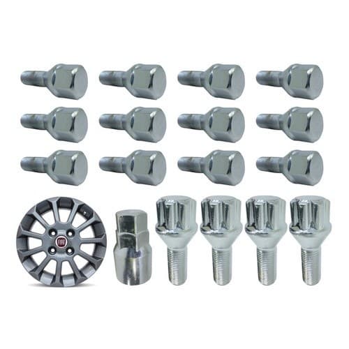 Kit Parafusos De Roda Cromados Fiat Com 04 Anti Furto