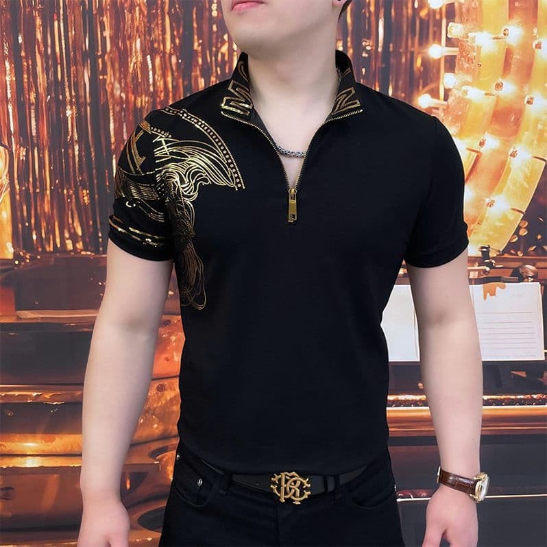 Moda masculina Casual verão manga curta na moda magro-ajuste lapela luz All-Match de alta qualidade B