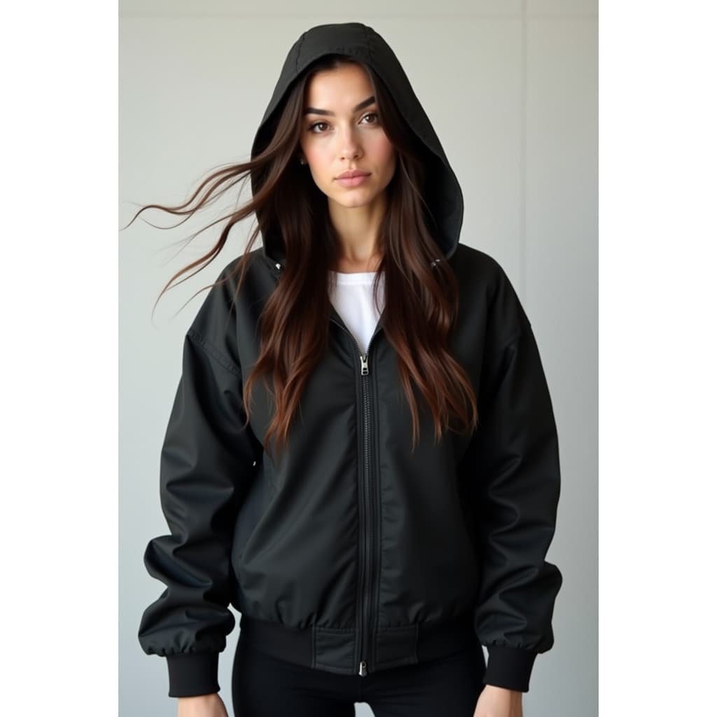 Jaqueta Agasalho corta vento feminino de frio premium forrado Blusão com punho touca capuz touca preto