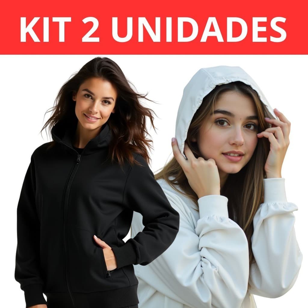 KIT com 2 Jaqueta Corta Vento Forrado Premium Com Capuz Liso Casaco Blusão Feminino