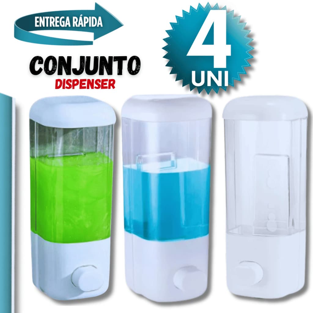 Conjunto Combo 4 Peças Dispenser Sabonete Líquido Sabão Álcool Gel Detergente Casa Banheiro Cozinha