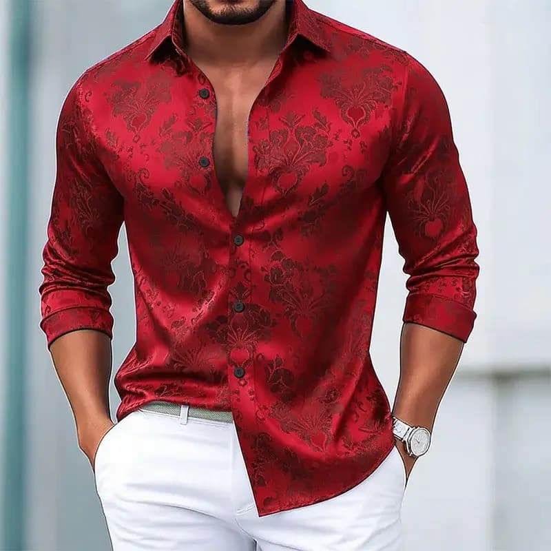 Camisa Masculina de Manga Longa 3D, Estampa Gráfica de Flores Étnicas Intrincadas, Estilo Streetwear Moderno, Top Casual