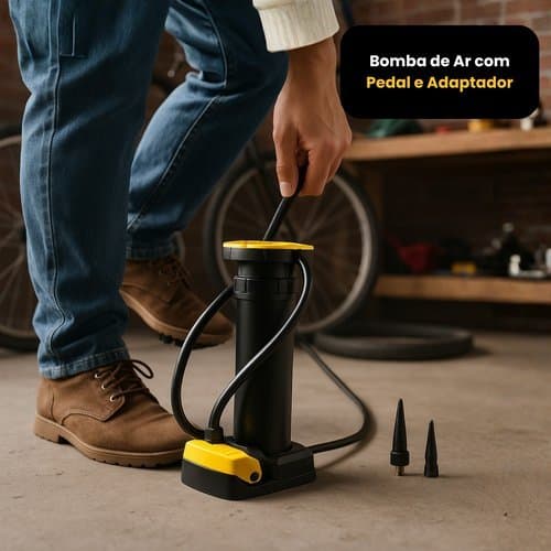 Bomba Ar Pedal Portatil Encher Pneu Bicicleta Moto Carro Bola Piscina Inflavel Bicos Adaptadores