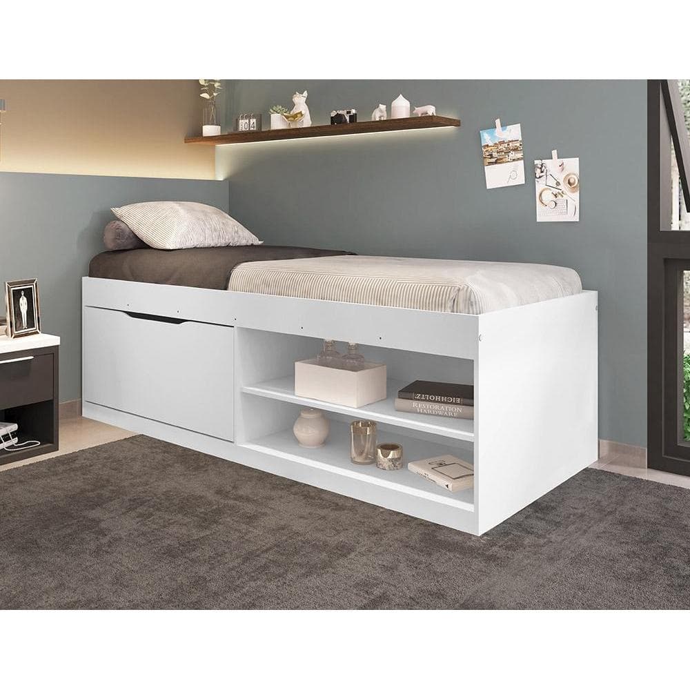 Cama com Sapateira Solteiro Vanessa 0,88 Branco - Framar Móveis