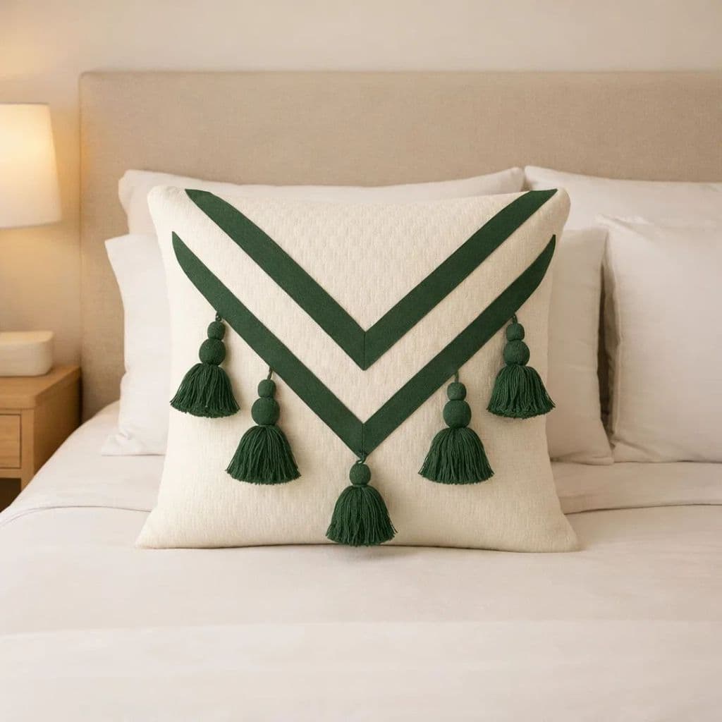 Capa Almofada Macramê Trançada Artesanal Boho Decoração Sofá 100% Algodão Verde 45x45