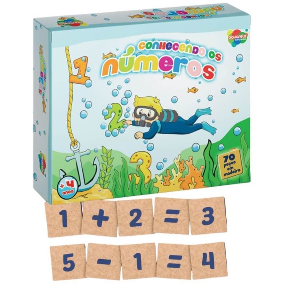 Brinquedo Pedagogico Conhecendo os Numeros 70 Pecas de Madeira Ref. 108 - Aquarela Brinquedos