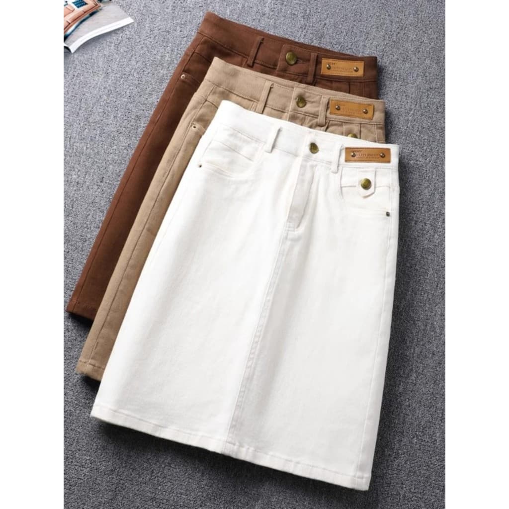 Casual a linha saia feminina 2025 verão novo estilo cintura alta mais magro olhar All-Match senhoras bege Denim Hip saia