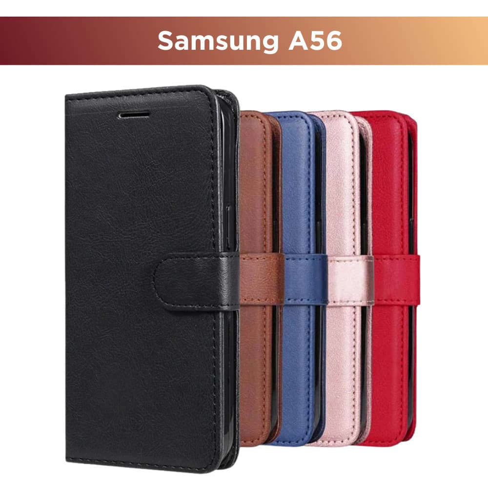 Kit Capa Carteira P/ Samsung Galaxy A56 - Couro Sintético Case Capinha e Película 3D Vidro/Hidrogel