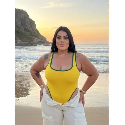 Body Maiô Brasil Cavado Feminino Moda Praia Verão