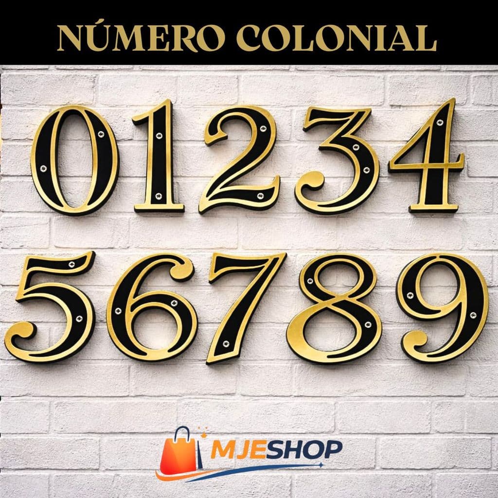 Número Residencial Colonial Preto com Dourado Casa Predial | Número de Porta Fachada Parede Externo