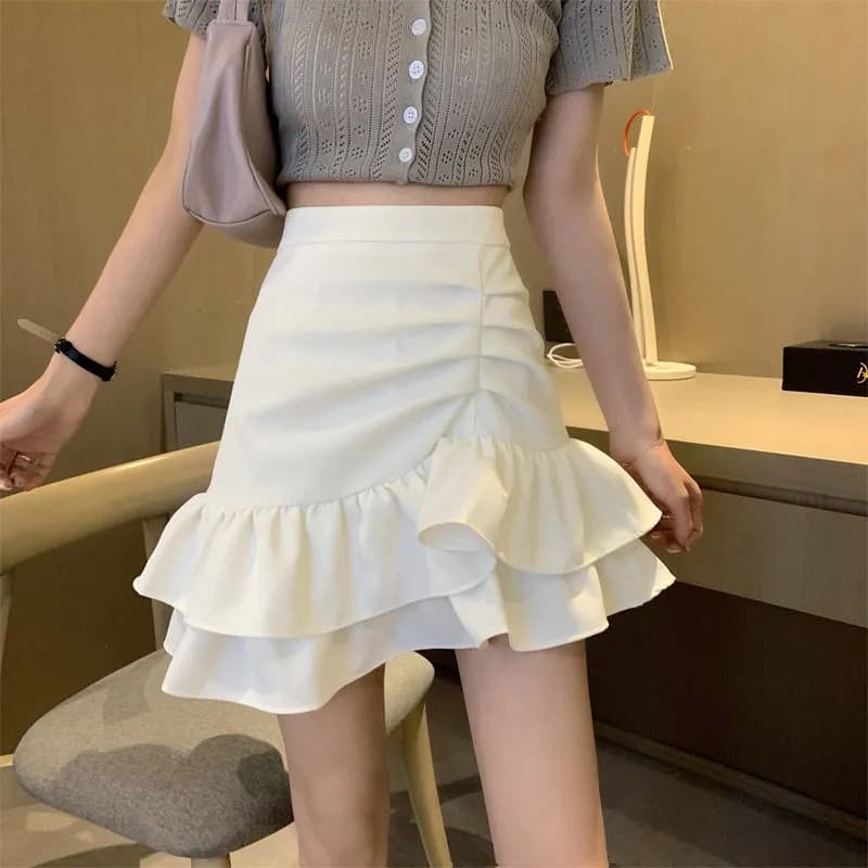 Irregular babados saia feminina primavera verão 2025 novo estilo saia de cintura alta rosa saia curta Fishtail meia saia