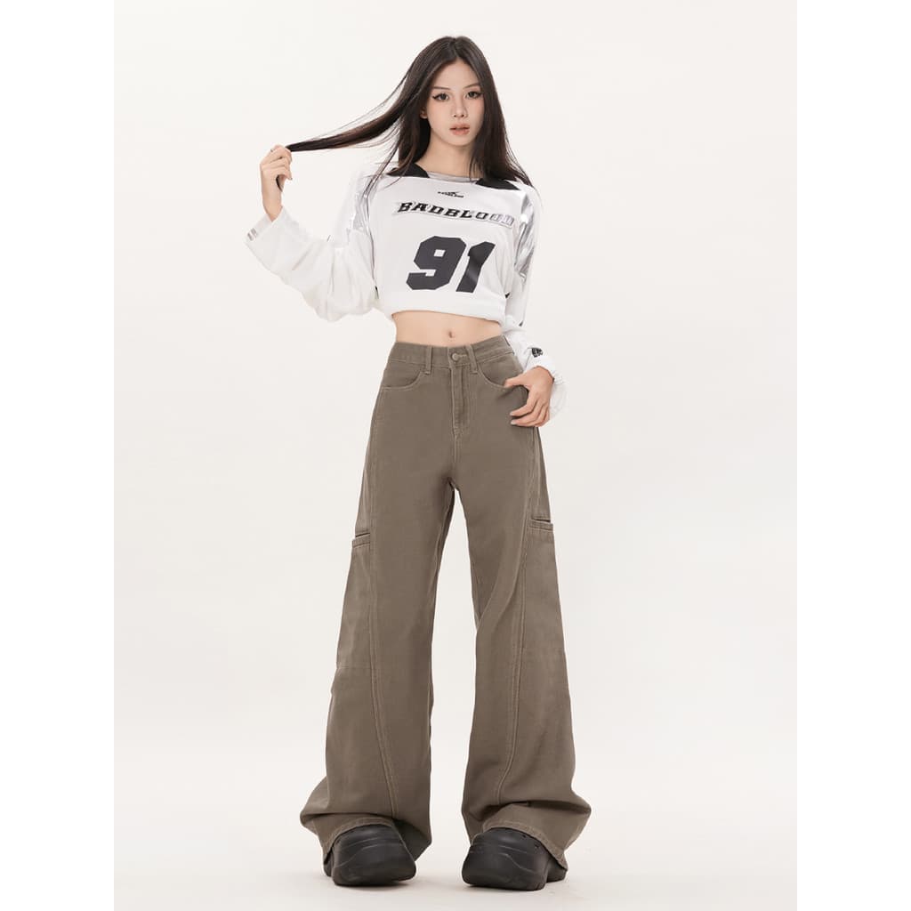 Vfvk café cor geral Jeans 2026 novo estilo calças de outono femininas estilo coreano calças soltas femininas soltas calç