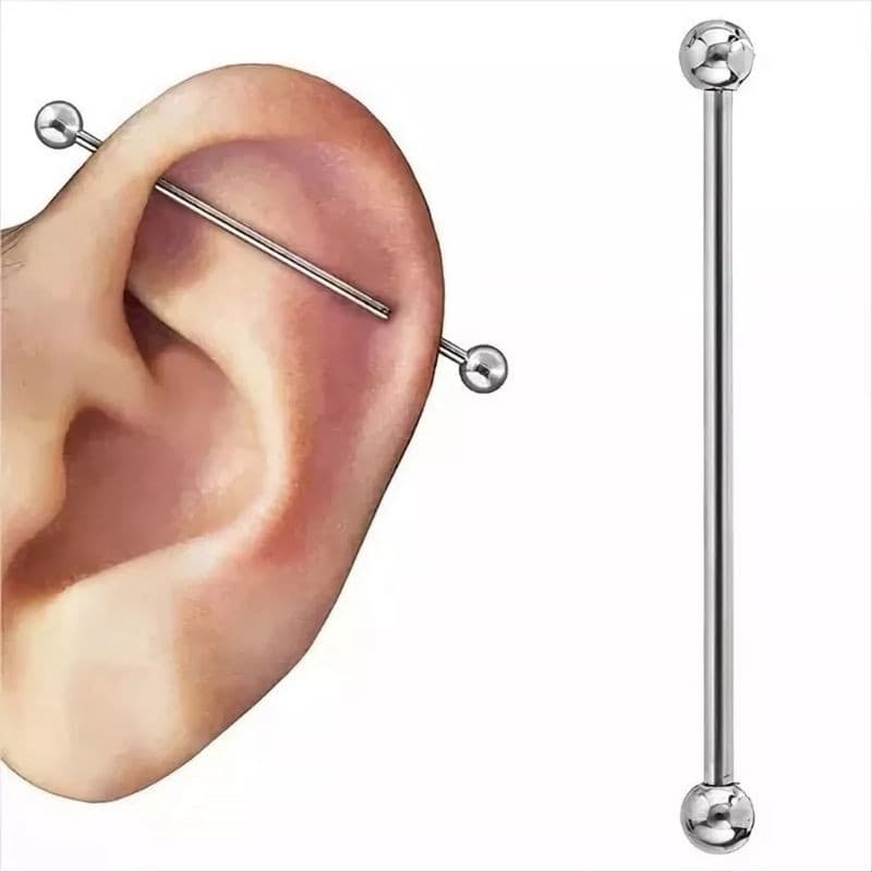 Kit 2 Piercing Transversal Orelha Unisex Aço Cirúrgico Bolinha