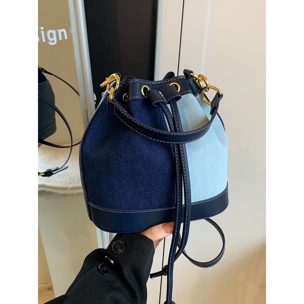Bolsa jeans feminina 2024 inverno Popular moda Casual All-Match bolsa de ombro bolsa de mão bolsa balde de corpo cruzado