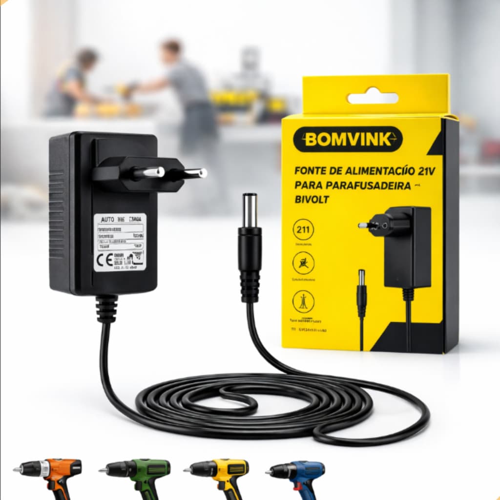 Fonte Carregador Bivolt 21V para Parafusadeira  Carga Rápida Bomvink
