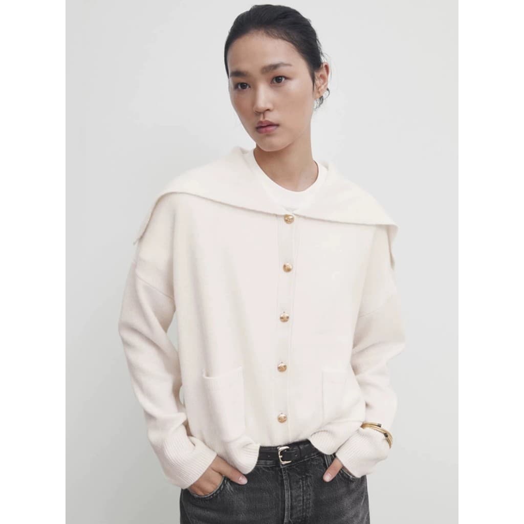 MD feminino outono inverno novos produtos estilo marinho gola de marinheiro lã malha Cardigan jaqueta curta feminina 057