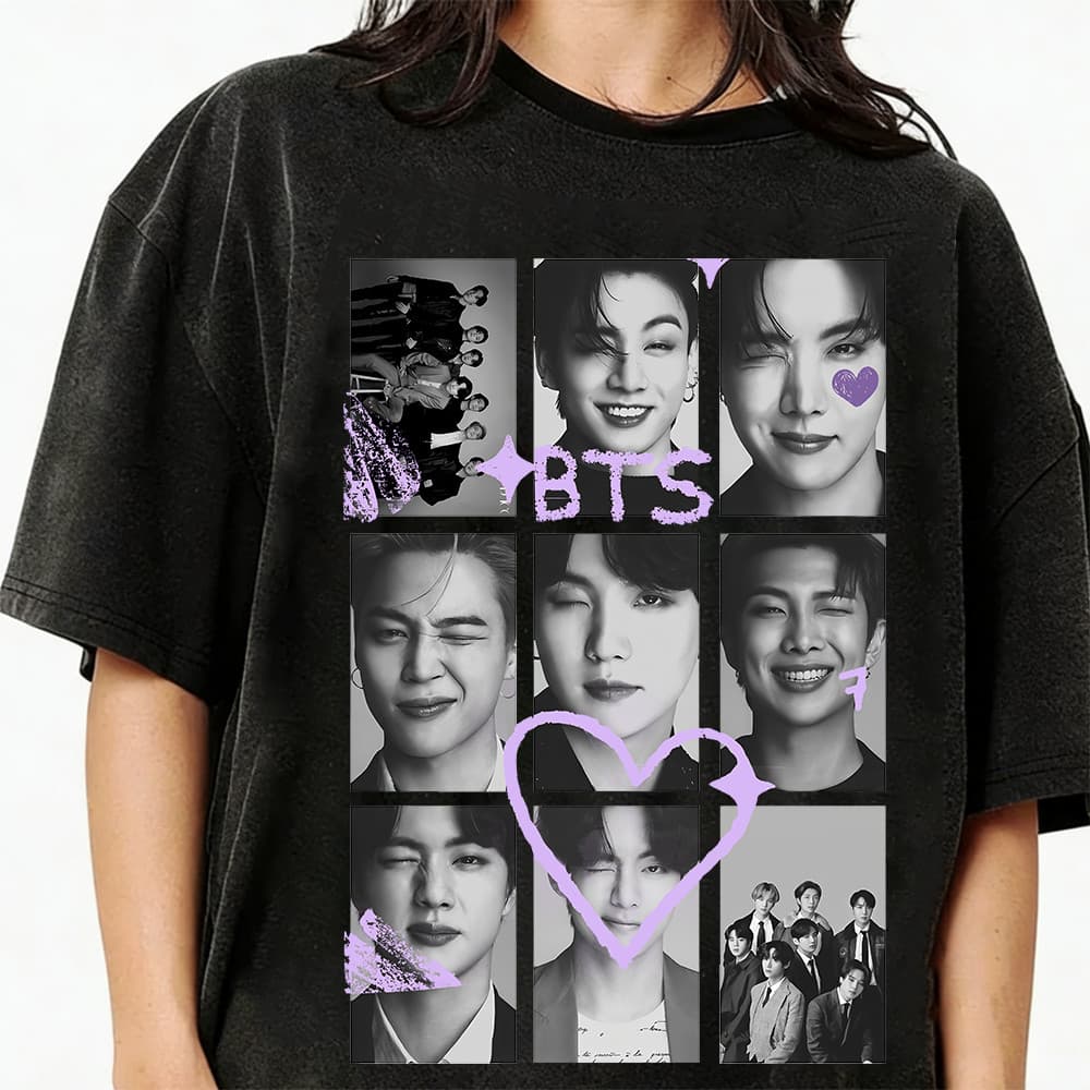 2026 Camiseta Feminina Masculina Estampa Bts Foto Cara Rosto Coracao Star Streetwear Novo
