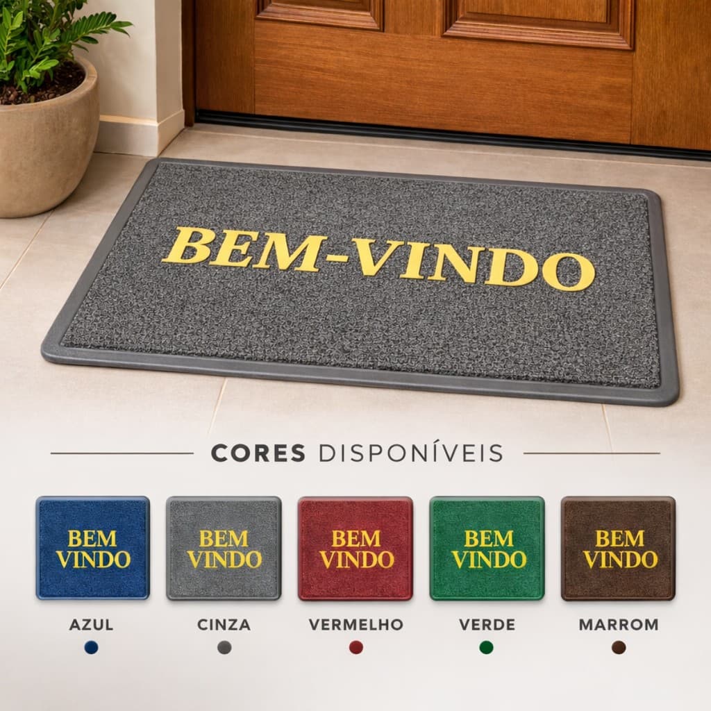 Tapete Bem Vindo Capacho Vinil Antiderrapante Porta Entrada Casa Externo Interno Resistente Limpeza Poeira