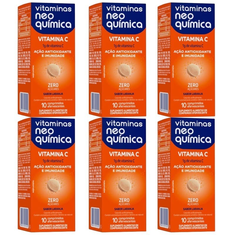 Kit 6 Vitamina C 1g Efervescente 10 Comprimidos Sabor Laranja - Neo Química