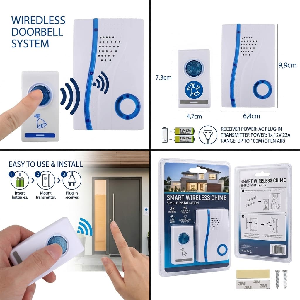 Campainha Sem Fio c/32 Toques / Led Wireless Bivolt até 100M