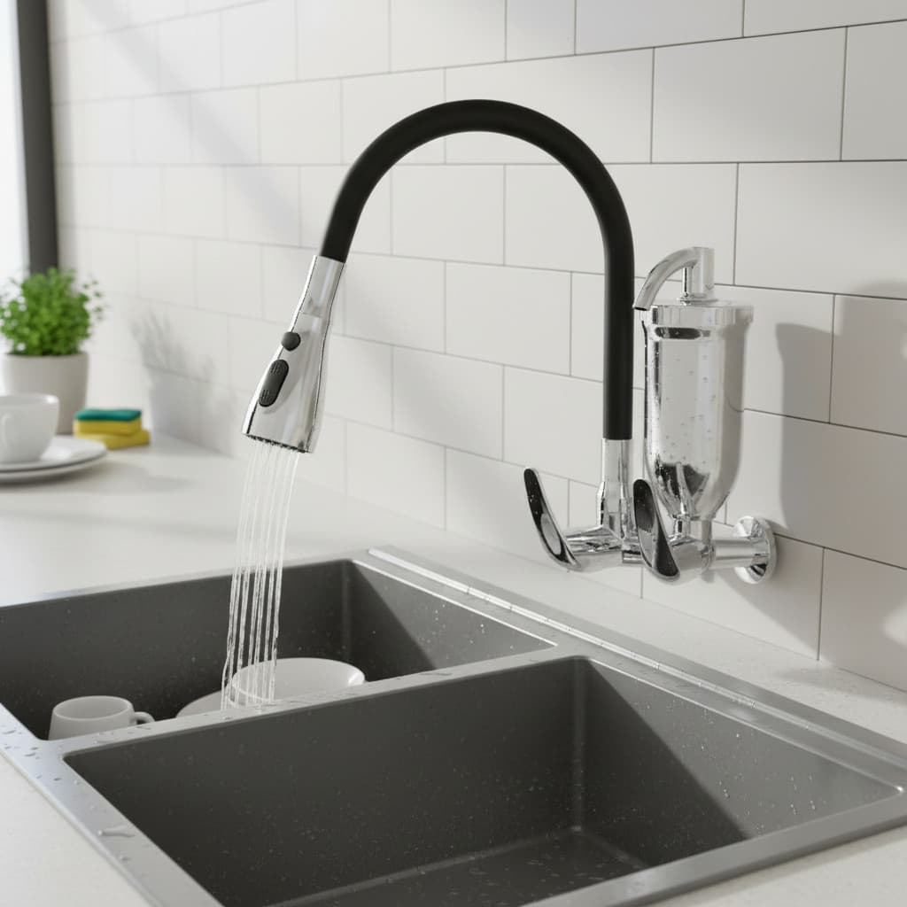 Torneira Filtro Parede Preta Cromada 3 Jatos Monocomando Alta Vazão Resistente Ideal para Cozinha