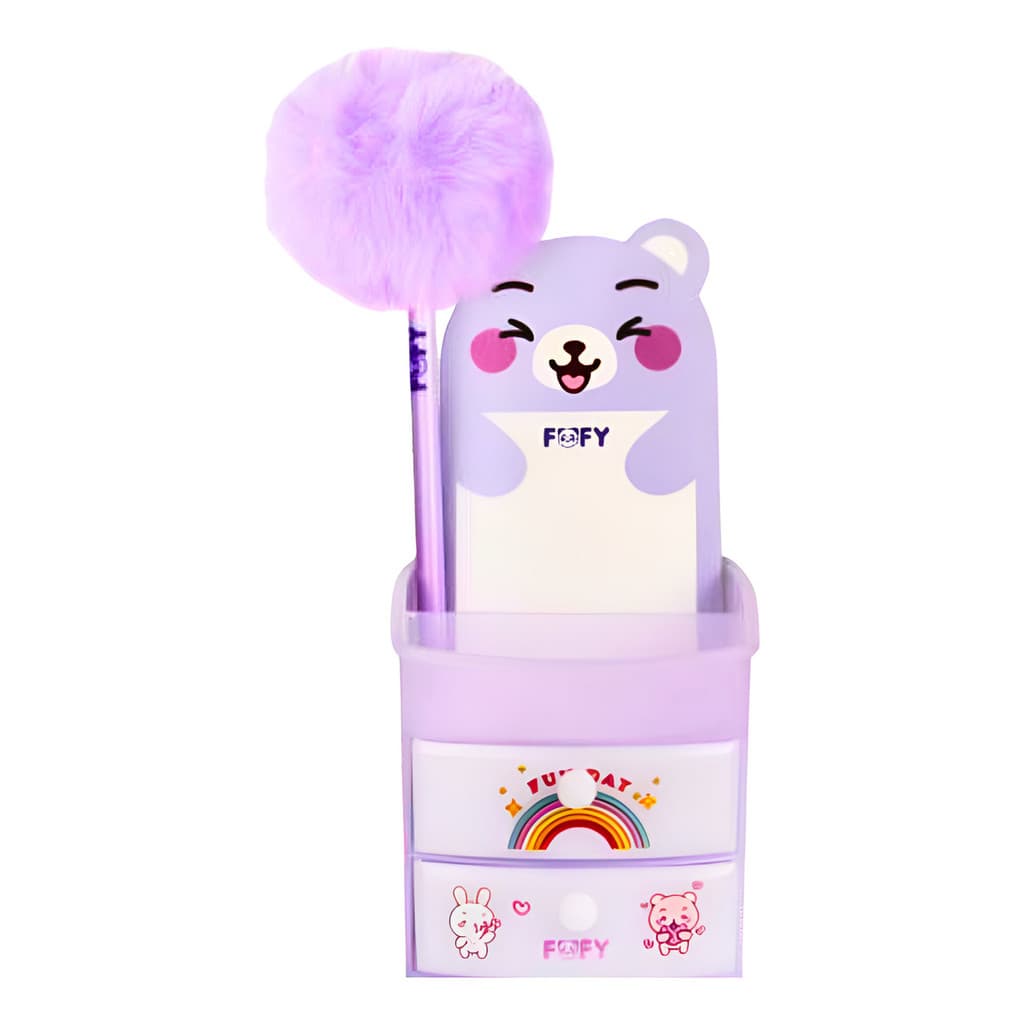 Kit Anotações Porta Lapis 2 Repartição Caneta Ursinho Fofys