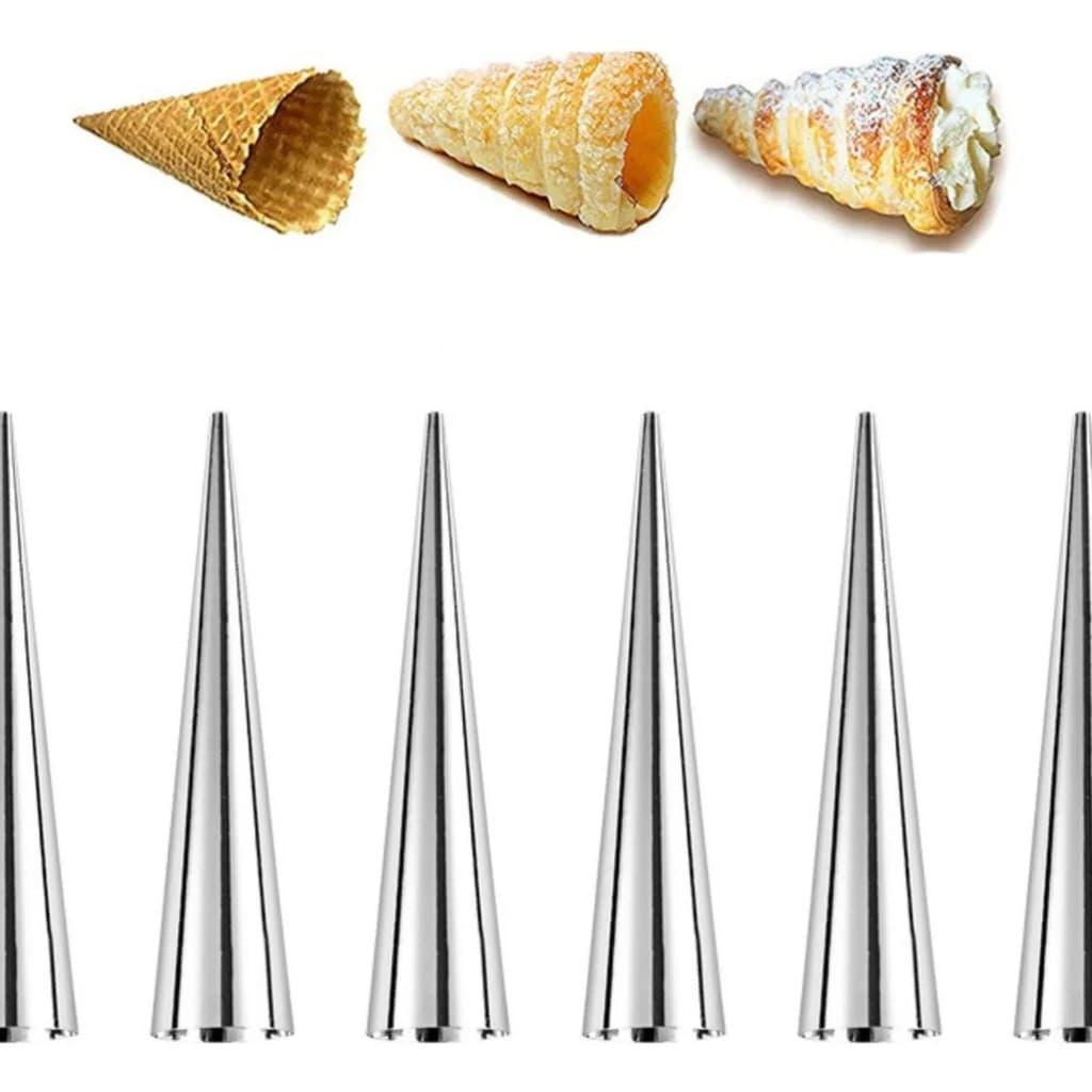 Kit Formas de Canudo DANTAS Cone Aço Inox Casquinha Doce Cannoli Confeitaria Assar Tubo Molde