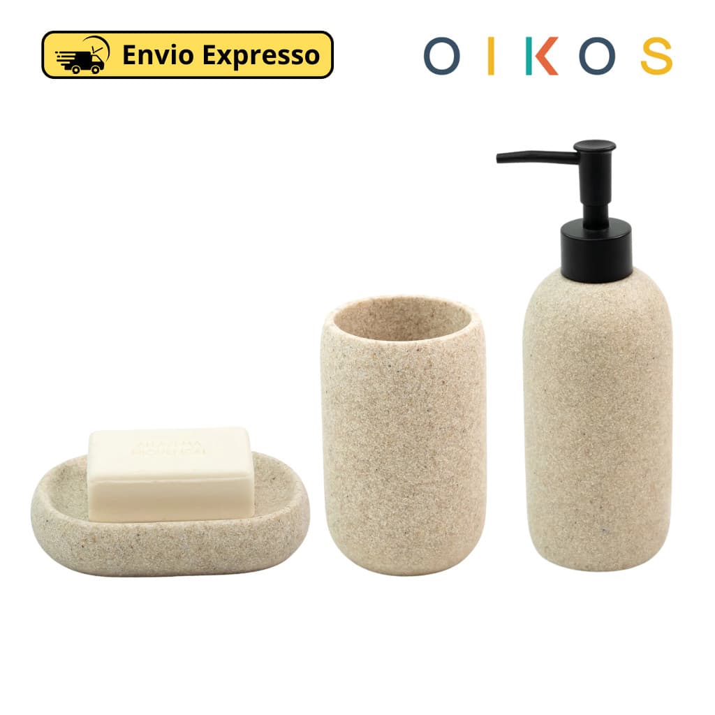 Kit De Banheiro e Lavabo Em Resina Saboneteira Porta Sabonete Líquido Porta Objetos - Oikos