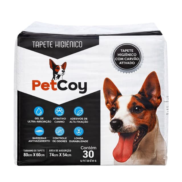 Tapete Higiênico Carvão Ativado para Cães 80x60cm Super Absorvente 30 Unidades (Maior área de absorção do mercado)
