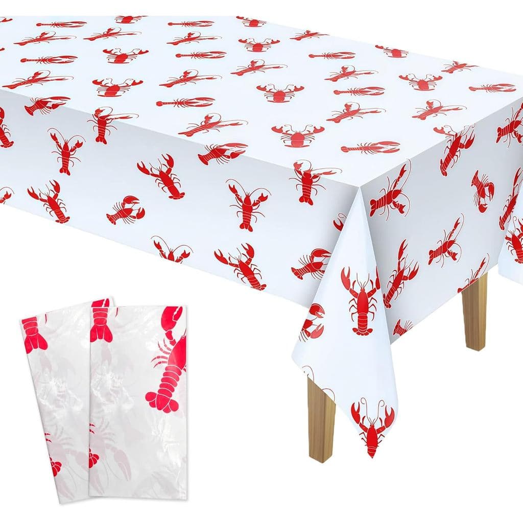 2 Toalhas de Mesa com Tema de Lagostim 137×274cm Impermeáveis e à Prova de Óleo, Descartáveis, Brancas e Vermelhas, para