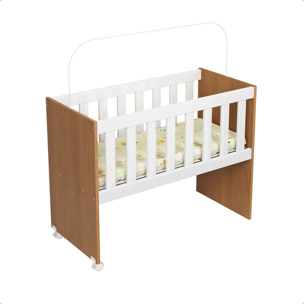 Mini berço lateral para quarto cama Recém-nascido Marrom-Branco com rodizios colchão