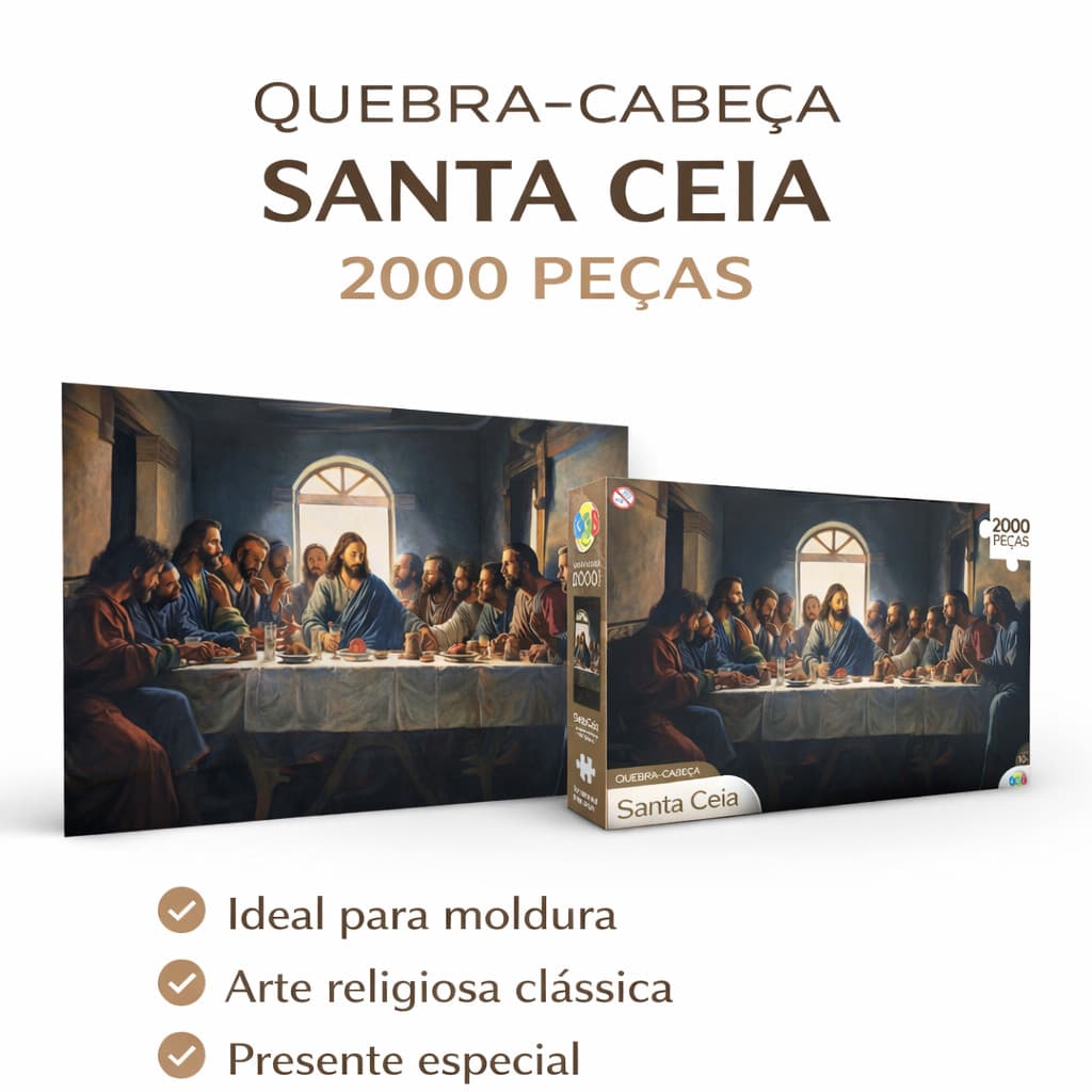 Quebra-Cabeça 2000 Peças Santa Ceia | Arte Religiosa Clássica | Ideal para Moldura e Decoração