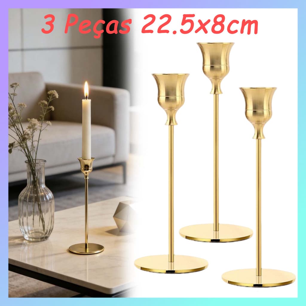 3 peças de Castiçal Suporte de Velas Metal leve, 22, 5x8cm, decoração de mesa, decoração de Páscoa
