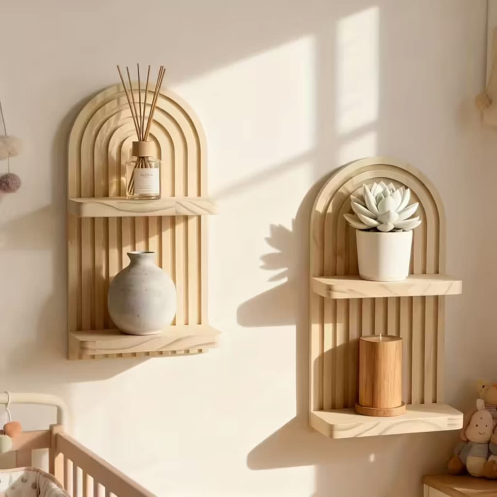 Prateleira Suspensa de Parede em Madeira de Pinus Moderna Decorativa Resistente com Estilo Rústico Elegante Fácil Instal