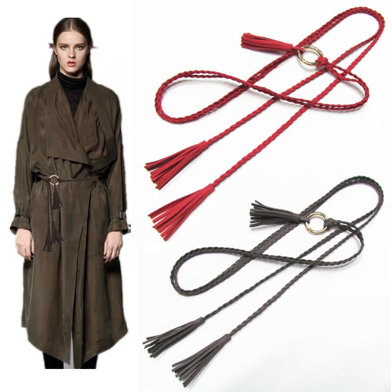 Versão coreana All-Match senhoras cinto fino doce atado cintura corrente longa borla cinto decorativo feminino combinand