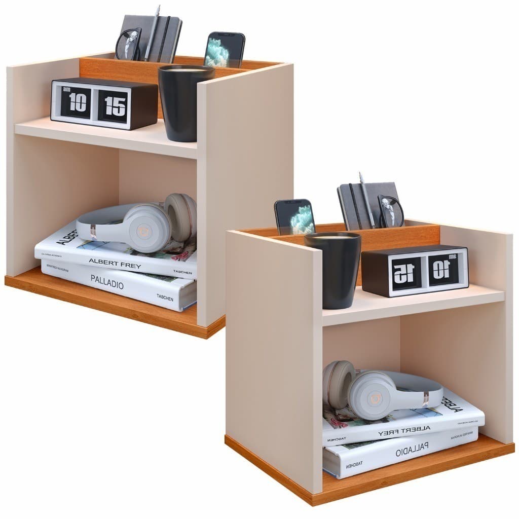 KIT 2 Mesa de Cabeceira Mudo Suspensa Madri Porta Celular e Nicho Kit Criado- Diversas cores