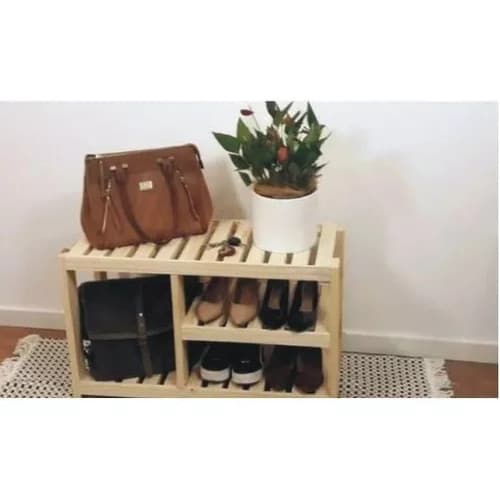 Sapateira Com Banco Alpínia Vaso Para Flores Enfeites Livros Suporte Diversos Em Madeira Natural