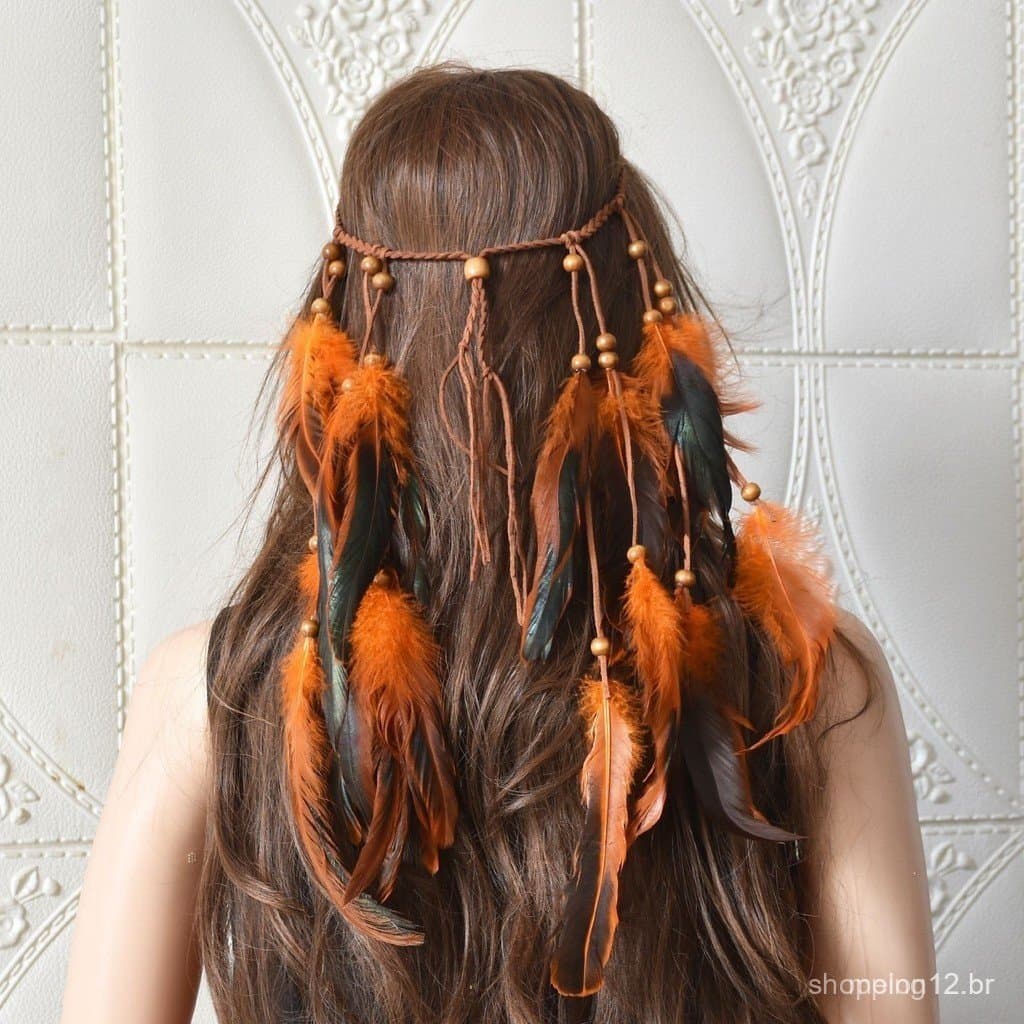 Acessórios de Cabelo de Pena com Franjas Feitos à Mão Estilo Country Estilo Boêmio de Férias Acessórios de Cabelo Indian