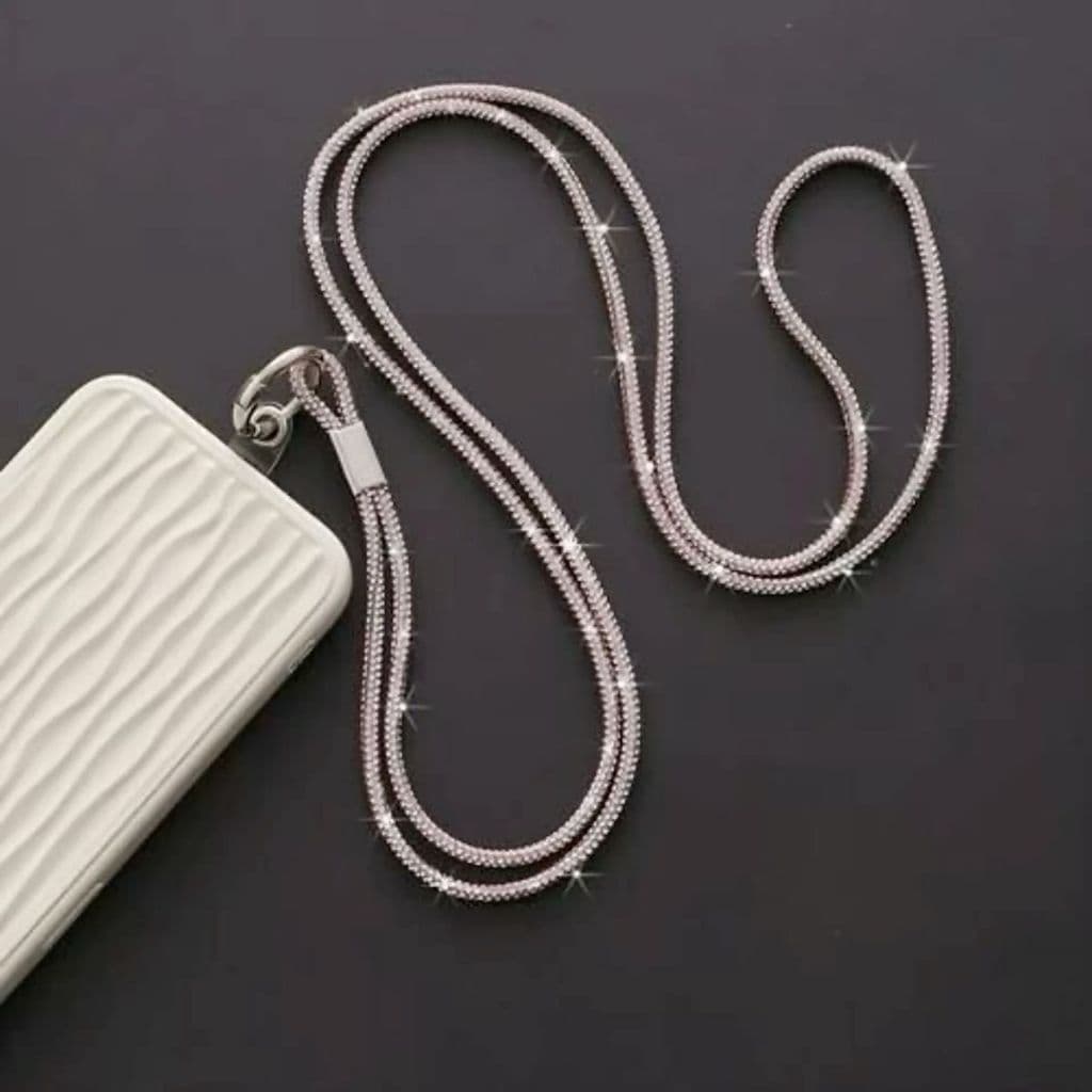 Cordão Glitter Longo com Strass para Celular Capinha Corrente Anti-Perda