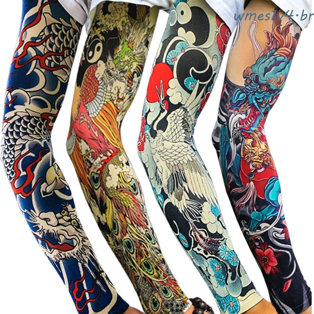 Manga De Tatuagem De Braço De Flor WMES , Protetora Solar Masculina Com Padrão Respirável , Elástica